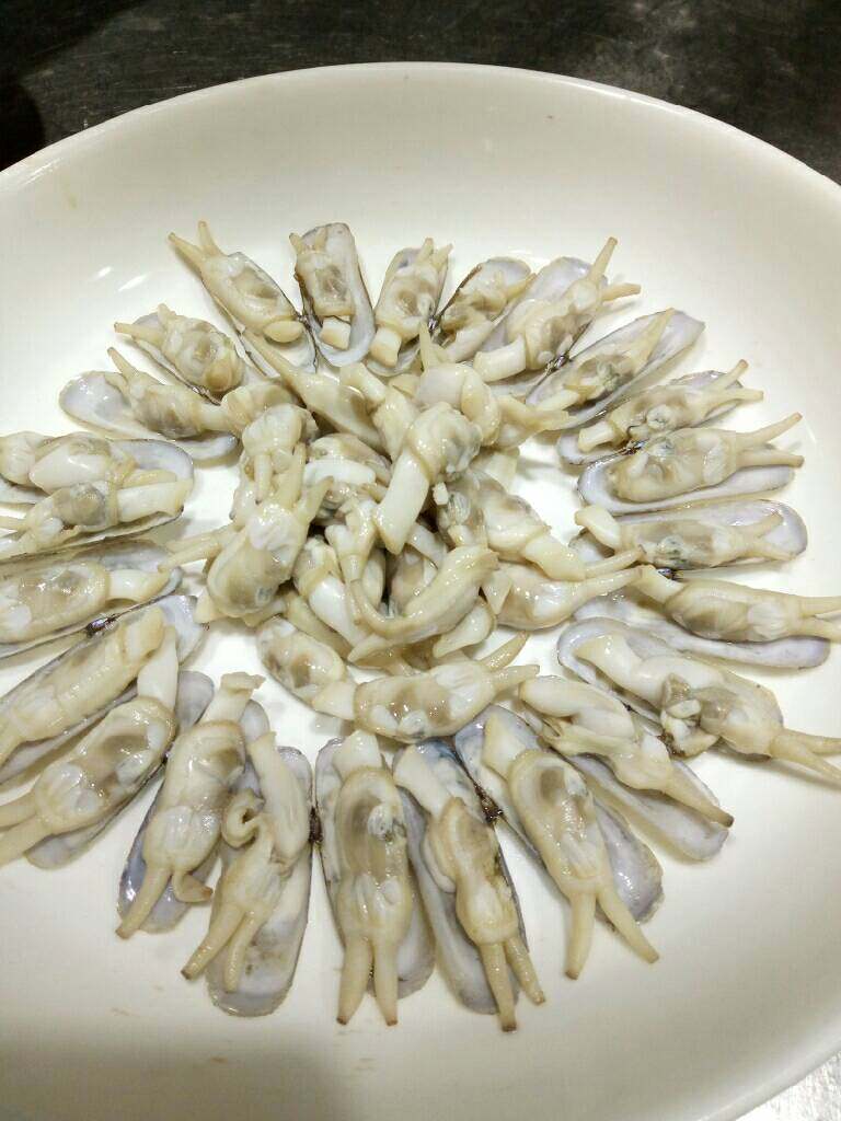 盐水蜻,蛏肉第二次煮水后摆放在壳上