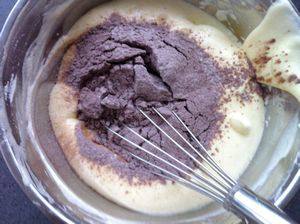 巧克力海绵蛋糕（分蛋法）,分两次筛入过筛三遍的粉类