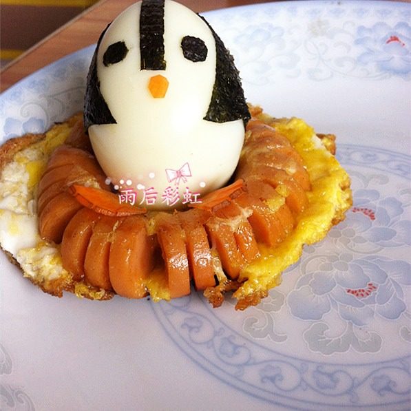 南瓜鸡蛋饼,如图小鸟放进去，是不是像它的窝啊