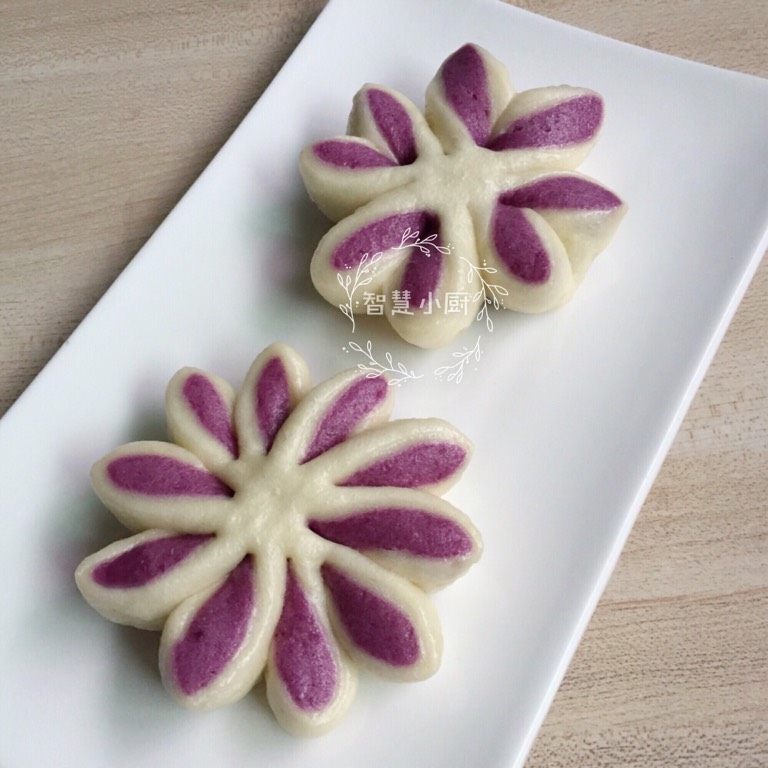 紫薯花朵馒头,两种花的成品