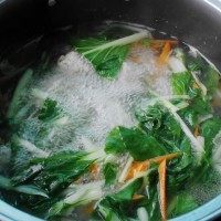 肉丸白菜粉丝汤,加入小白菜和胡萝卜丝煮2分钟。