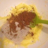 咖啡豆豆饼干,加入雀巢既溶咖啡粉和可可粉，奶油。继续搅拌均匀。