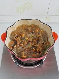 姬松茸炖土鸡,放入姬松茸，加盐调味后，继续炖煮20分钟左右，炖至鸡块软烂入味就可以了。