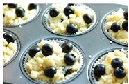 金顶酥粒蓝莓马芬 ,表面放上另外一半蓝莓和之前做好的金宝酥粒。