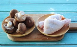 香菇蒸滑鸡,准备所需材料，鸡腿和香菇洗净备用。