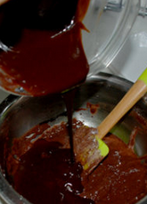 坚果布朗尼巧克力派,混合好的黄油巧克力液倒入蛋液面糊中拌匀