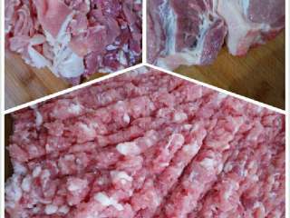 韭菜猪肉馅包子,猪肉去皮，用热水洗干净，切片，剁细末