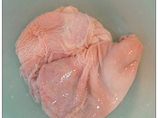 大蒜烧肚条,先把猪肚清洗干净。