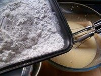 越南木薯椰浆班兰糕,粉料（木薯淀粉，澄面粉，小苏打）在容器里混合，倒入