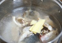 蕃茄鱼片汤,再用大锅倒入煎好的鱼头和鱼骨头，加入刚好盖过的水，放入生姜片，中火煮至汤为奶白色即停火；