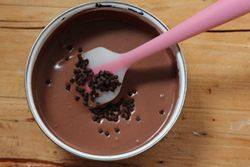 巧克力冰淇淋,倒入巧克力豆