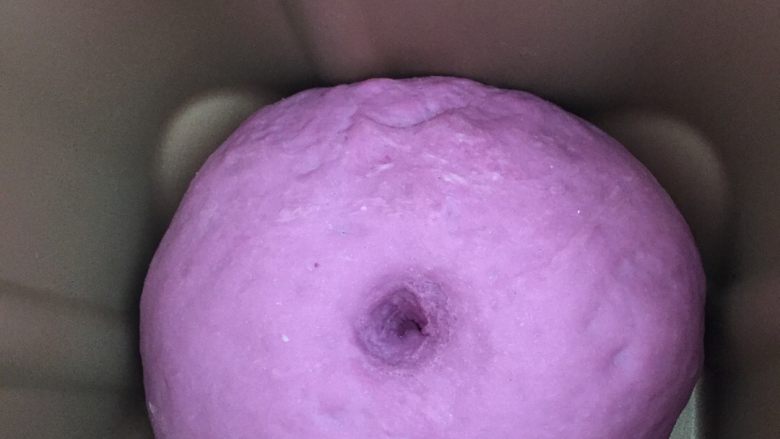 紫薯花式馒头,把揉好的面团分别放在两个盘里盖上保鲜膜温暖处发酵至两倍大