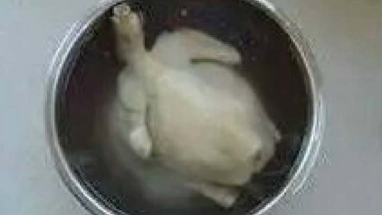 肥嫩鲜美白斩鸡,将全鸡放于冰水中浸20至30分钟。