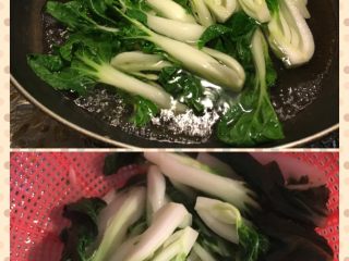 中式意粉🍝,把青菜切好，并且清洗干净，用开水烫下