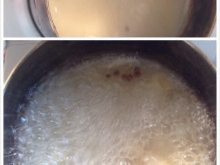过桥乌冬面,倒奶锅里把汤煮沸。