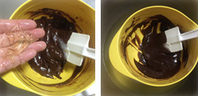 下不下雨巧克力和覆盆子都很配——巧克力覆盆子鲜奶油蛋糕,加入1克泡软的吉利丁，继续隔温水搅拌直至吉利丁融化