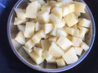 九彩沙拉拉拉拉💐,土豆洗净切块放在锅里蒸熟