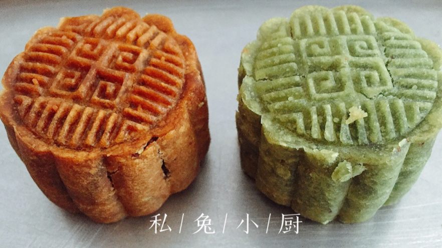 抹茶桃山皮红豆月饼～（附红豆馅做法）