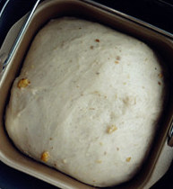 将面粉烤香了再做面包-熟粉核桃面包 ,然后盖上面包机的盖子让面团发酵至原来的两倍大。