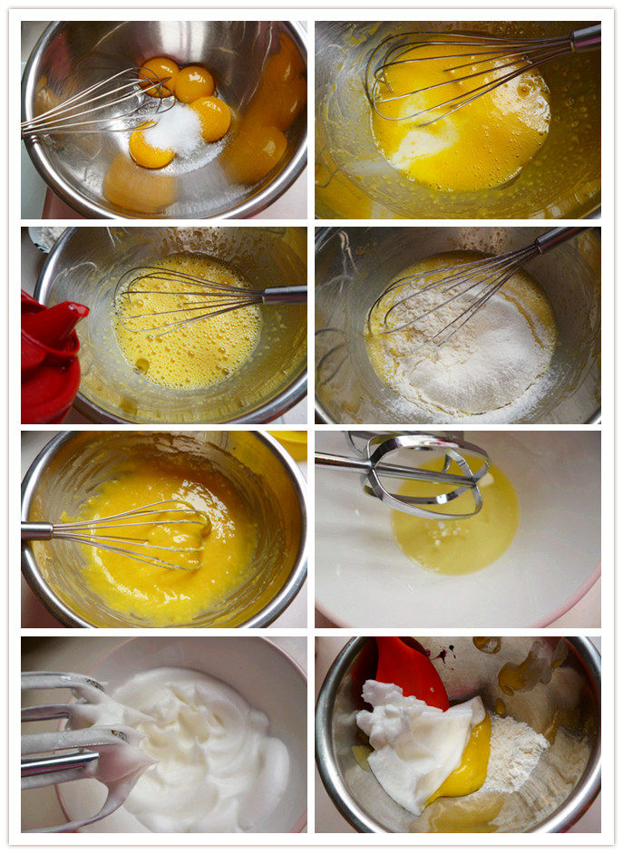 缎带风～～彩绘蛋糕卷 ,蛋黄+细砂糖a搅拌均匀后加入鲜奶拌匀，加入玉米油拌匀，过筛入低筋面粉拌匀既成蛋黄面糊。