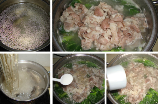 鱼羊鲜：鲫鱼羊肉汤,加热水煮十分钟，后下入羊肉片和青菜、粉条