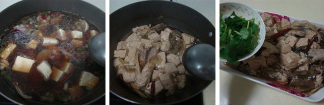 接地气儿家常菜：鲶鱼炖豆腐,改大火把汤汁收一下，装盘，撒香菜