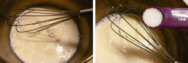芝士面包派~~~~~芝士与面包的亲密接触,先制作内馅，高粉鲜奶放入奶锅用打蛋器拌匀，加入车打芝士和盐，拌匀。