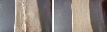 芝士面包派~~~~~芝士与面包的亲密接触,松弛结束，用擀面杖慢慢把面团擀开成约27*33cm的长方形，也就是内馅大小的两倍。