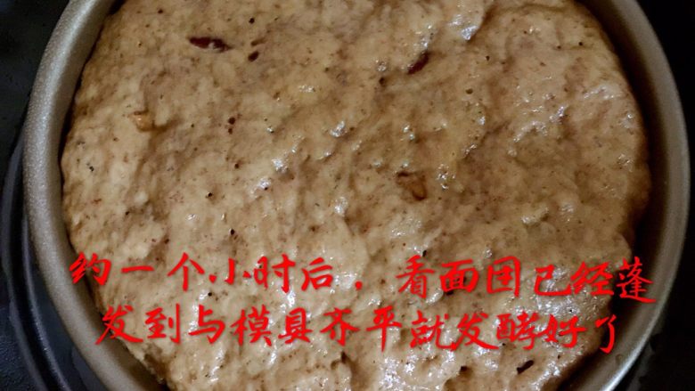 红糖红枣发糕,约一个小时后，看面团已经蓬发到与模具齐平就发酵好了