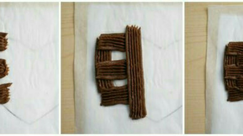 心形巧克力编织饼干,８：按照上图步骤编织形状重复挤出。
