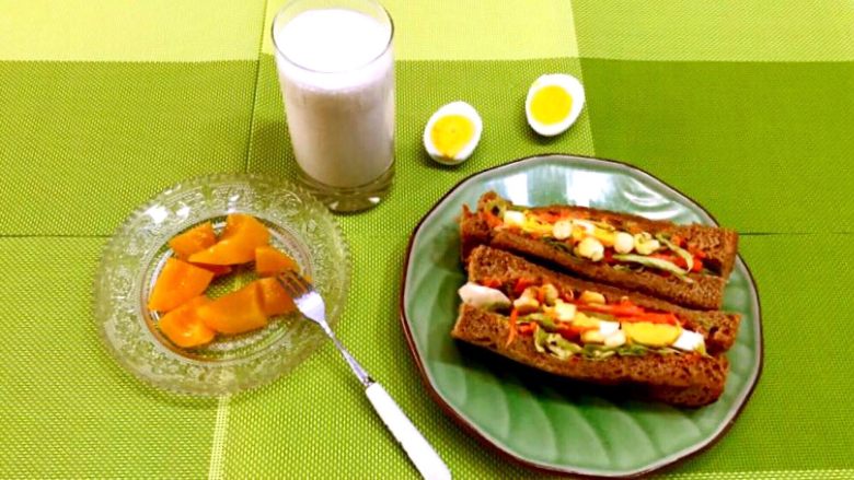 花样三明治,搭配牛奶或者酸奶，坚果，水果，元气满满的早餐！