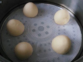 ≈红薯馒头≈,整形成椭圆形，有点像鸡蛋的形状，放入温水锅中，发酵45分钟左右（如果是夏天，室温发酵即可）