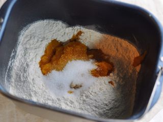 南瓜豆沙包,把面粉，南瓜泥，糖，酵母倒进面包机里，选择熟面团，也可以手揉