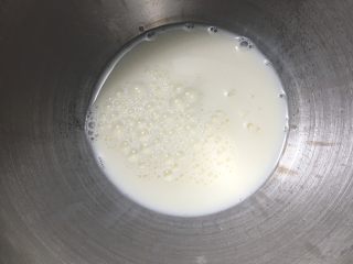 中种葡萄干吐司,先做中种，钢盆里倒牛奶