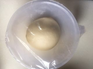 培根芝士卷,把揉好的面团放入盆中，盖保鲜膜，置于温暖处进行基础发酵