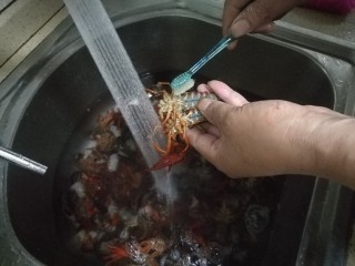 蒜蓉小龙虾,用牙刷刷洗小龙虾，去除头部后方便清洗，也不会咬手。