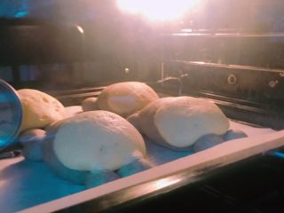 龙猫面包,这步忘了拍，发酵完成之后烤箱充分预热160度，放进去设置烤箱150度烤20分钟，开始烤五分钟后放入锡纸盖住，以免表面烤糊。
