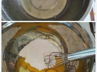 浮云卷,分离蛋白，蛋黄。蛋黄里面放20克细砂糖搅拌好。