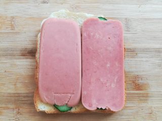 快手三明治,在黄瓜的面上放上2片火腿肠片（如果火腿肠片比较大就放一块）
