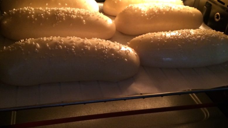 热狗面包,入预热好的烤箱中层，上下火170度烤约13～15分钟。