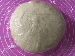 淡奶油老式面包,取出面团滚圆，盖保鲜膜静置发酵约1小时