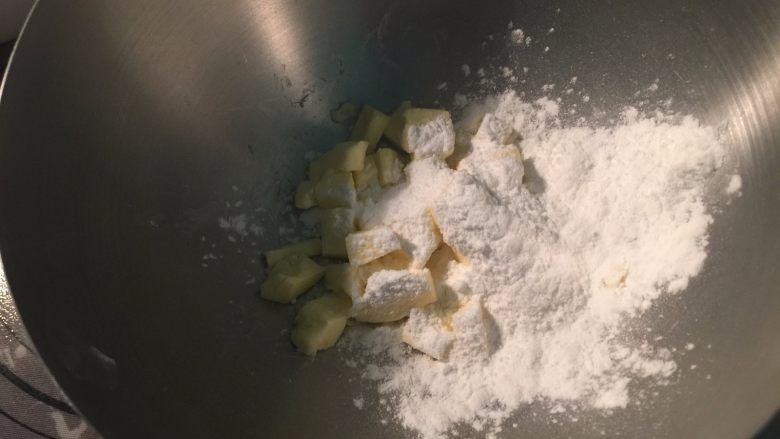 酥皮泡芙,制作酥皮：将室温软化的50克黄油加入25克糖粉，搅打顺滑