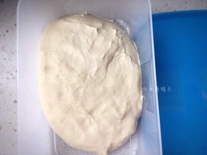 香草水果面包,搅拌至能拉出薄膜，但非手套膜。此时面团温度在25°C最佳。盖上盖子进行第一次发酵，温度30°C1h左右。