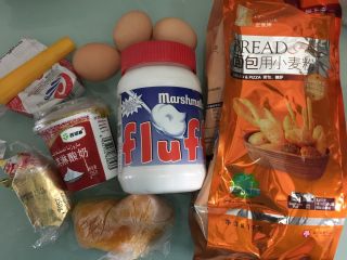 金枪鱼鸡蛋三明治,准备的材料，我这次用的Fluff 棉花糖替代砂糖