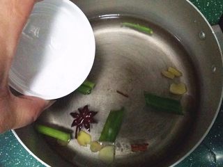 南京盐水鸭,锅中准备适量清水，再将辅料食材倒入锅中，加盖大火