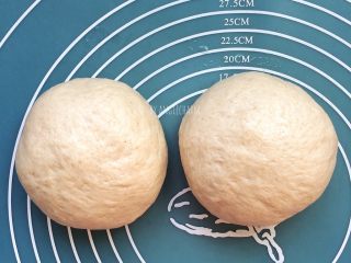 黑麦面包（海绵酵头）,分割两等份，揉圆，盖保鲜膜静置15分钟。