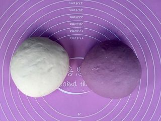 双色紫薯馒头,取出分别揉成光滑的面团