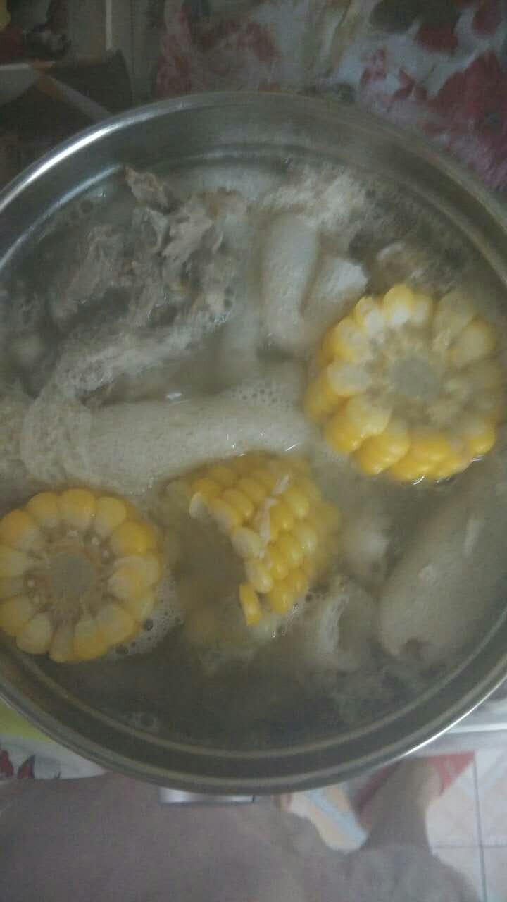竹荪玉米排骨汤,在前一步炖的差不多了的基础上加点水，放入竹荪，放入盐，继续炖