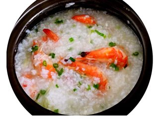 砂锅粥—鲜虾粥,吃的时候搅拌均匀即可。