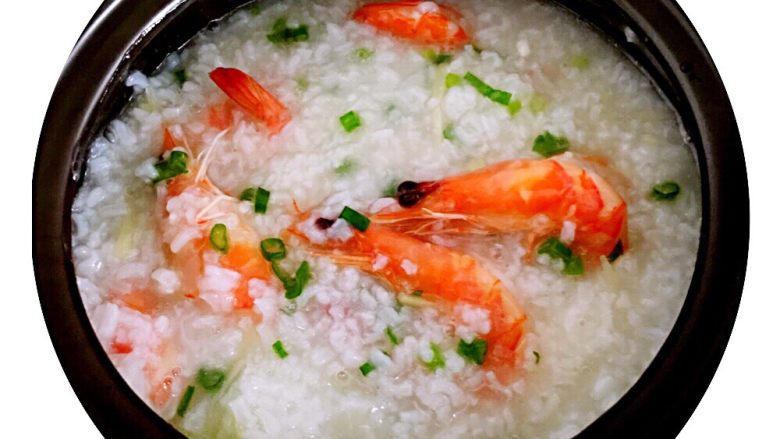 砂锅粥—鲜虾粥,吃的时候搅拌均匀即可。